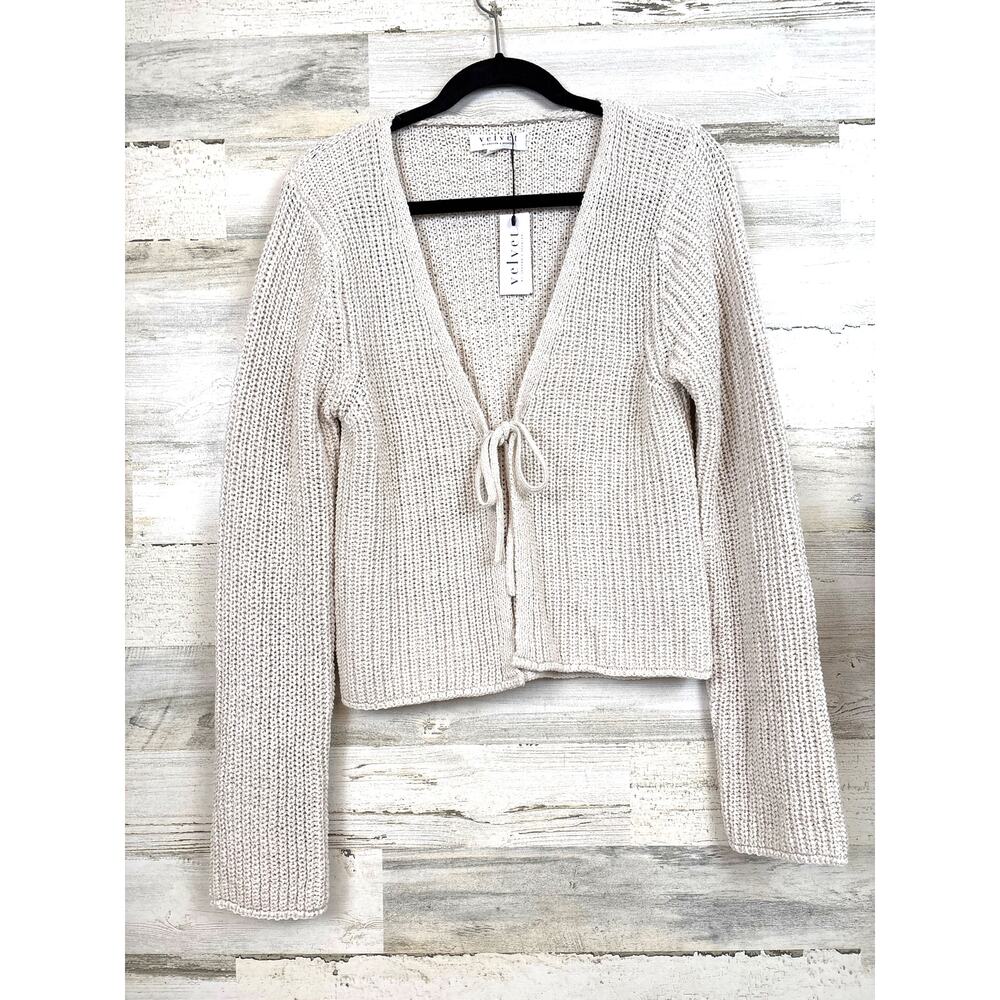 Velvet Womens M Beige Cozy Knit Cotton Blend Cardigan Sweater Luxe NWT